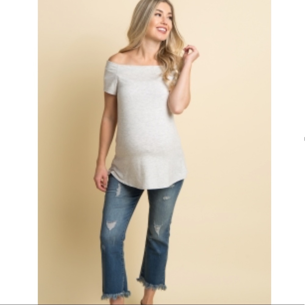 Pink blush cropped maternity flare jeans